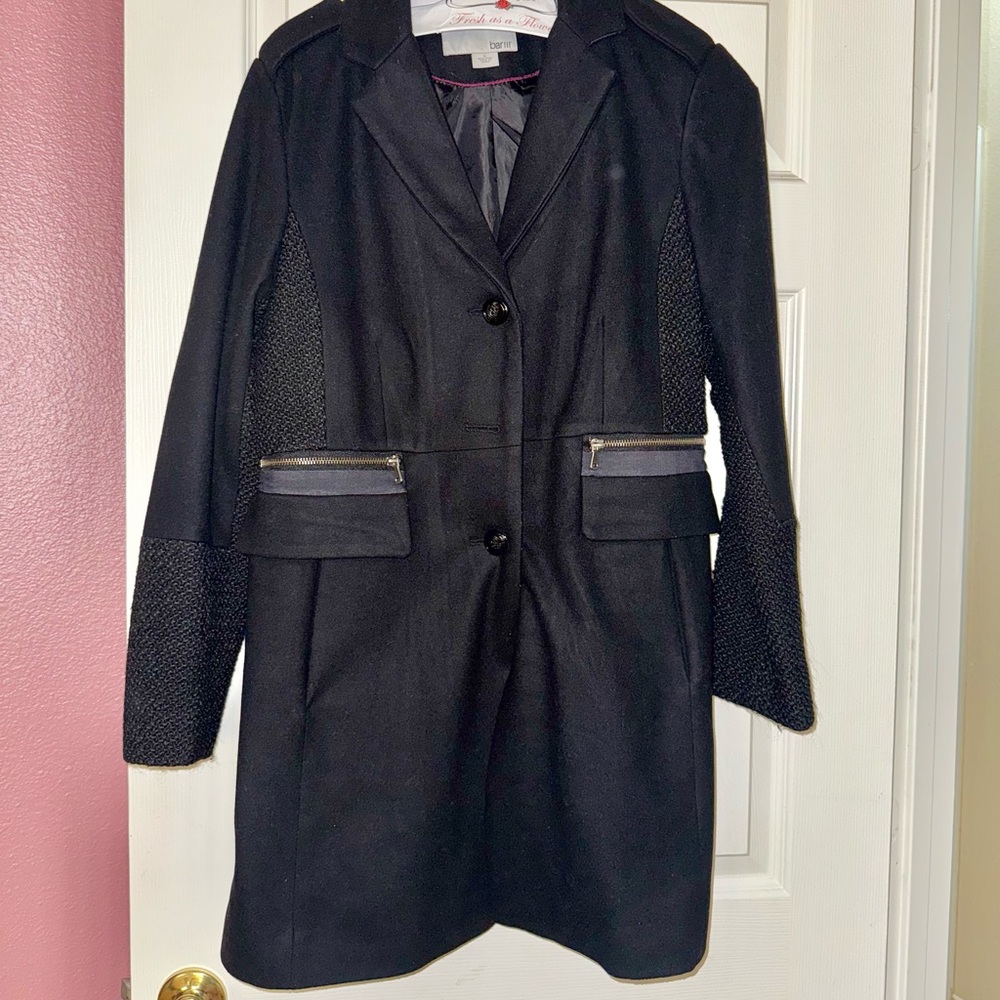 Bar III Black Trench Coat Tailored Silhouette Notched Lapel